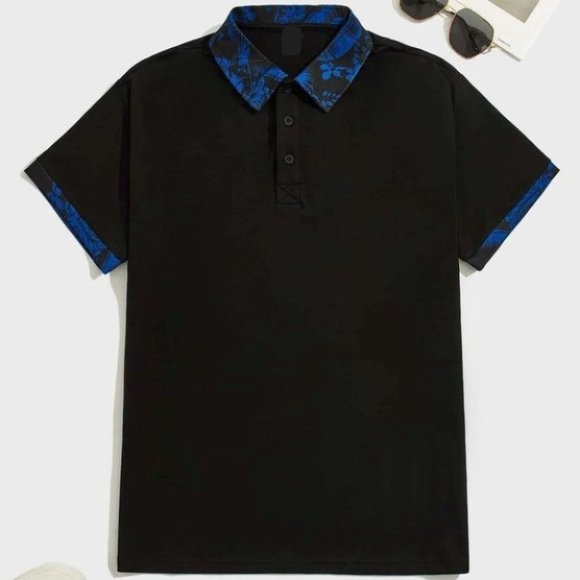 . Other - Black Casual Men's Tropical Print Polo Shirt
